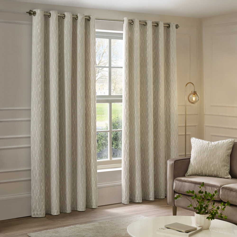 Paoletti Manhattan Ivory Fully Lined Velvet Eyelet Curtains 229 x 229cm Image 1