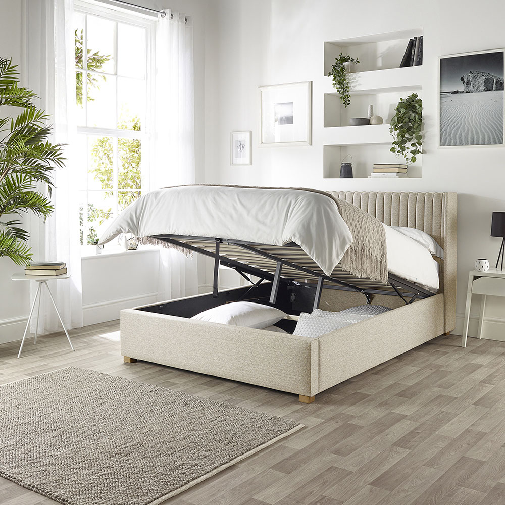 Catherine Lansfield Soho King Size Natural Twill Ottoman Wing Bed Image 3