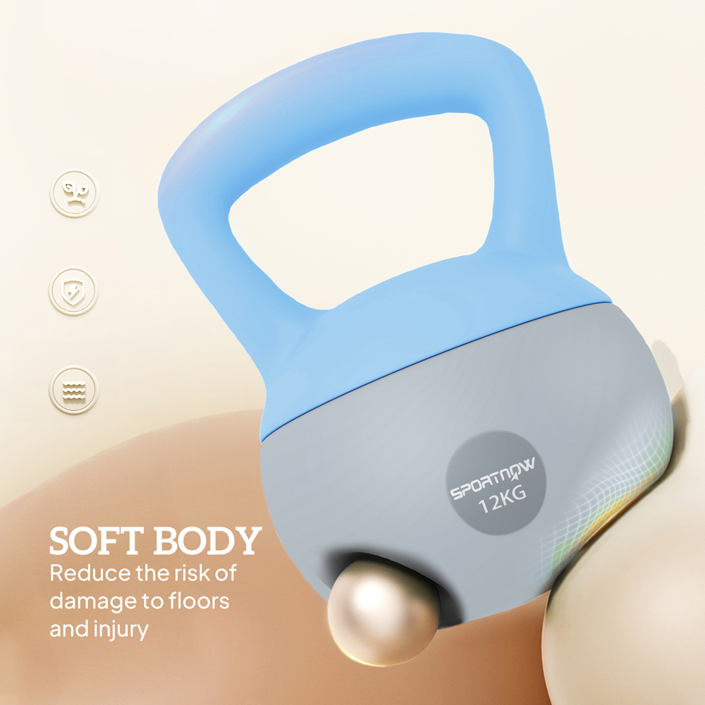 SPORTNOW Light Blue and Grey Kettlebell with Soft Body and Non-Slip Handle 12kg Image 7