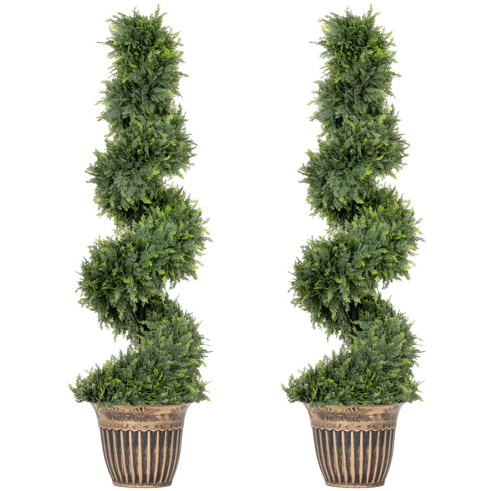HOMCOM Potted Topiary Spiral Cypress Trees Set of 2 Image 1