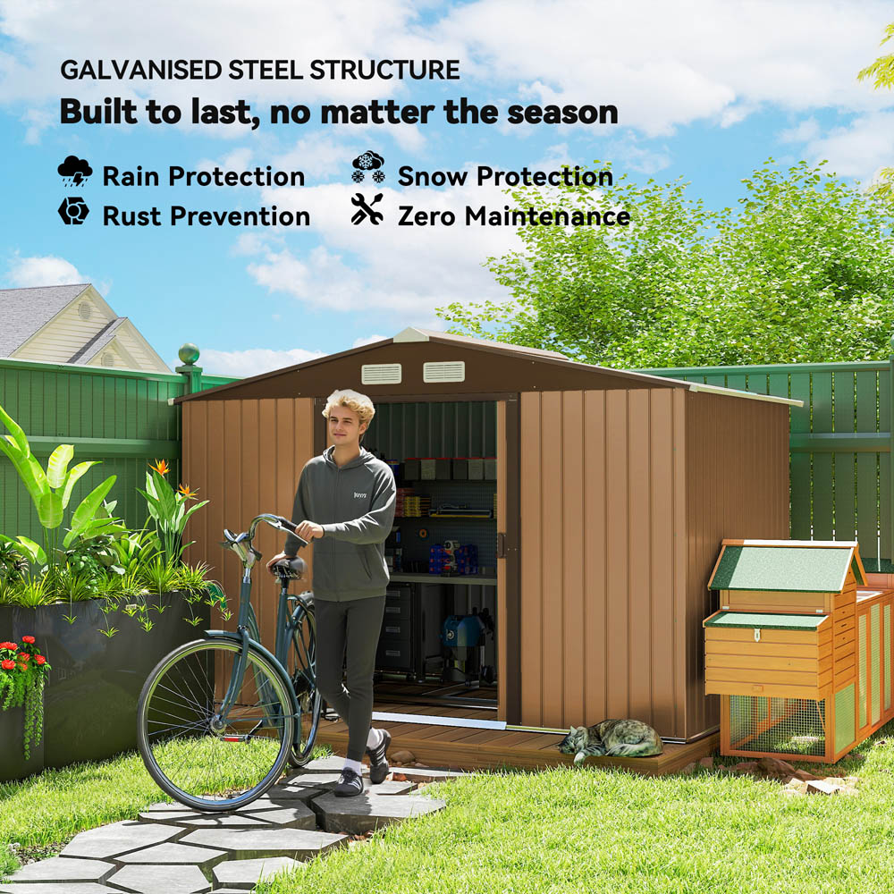 Outsunny 9 x 6ft Light Brown Metal Apex Garden Shed Image 3
