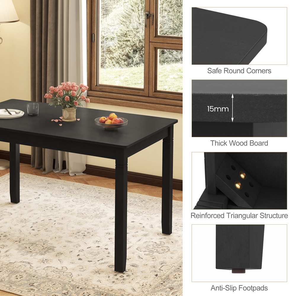 Costway 4 Seater Wooden Rectangular Dining Table Black Image 6