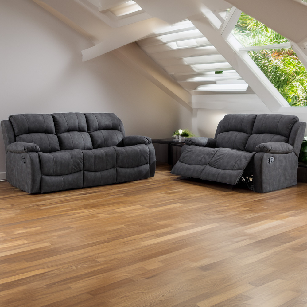 Furniture One 5 Seater Dark Grey Manual Recliner Sofa Set Image 1