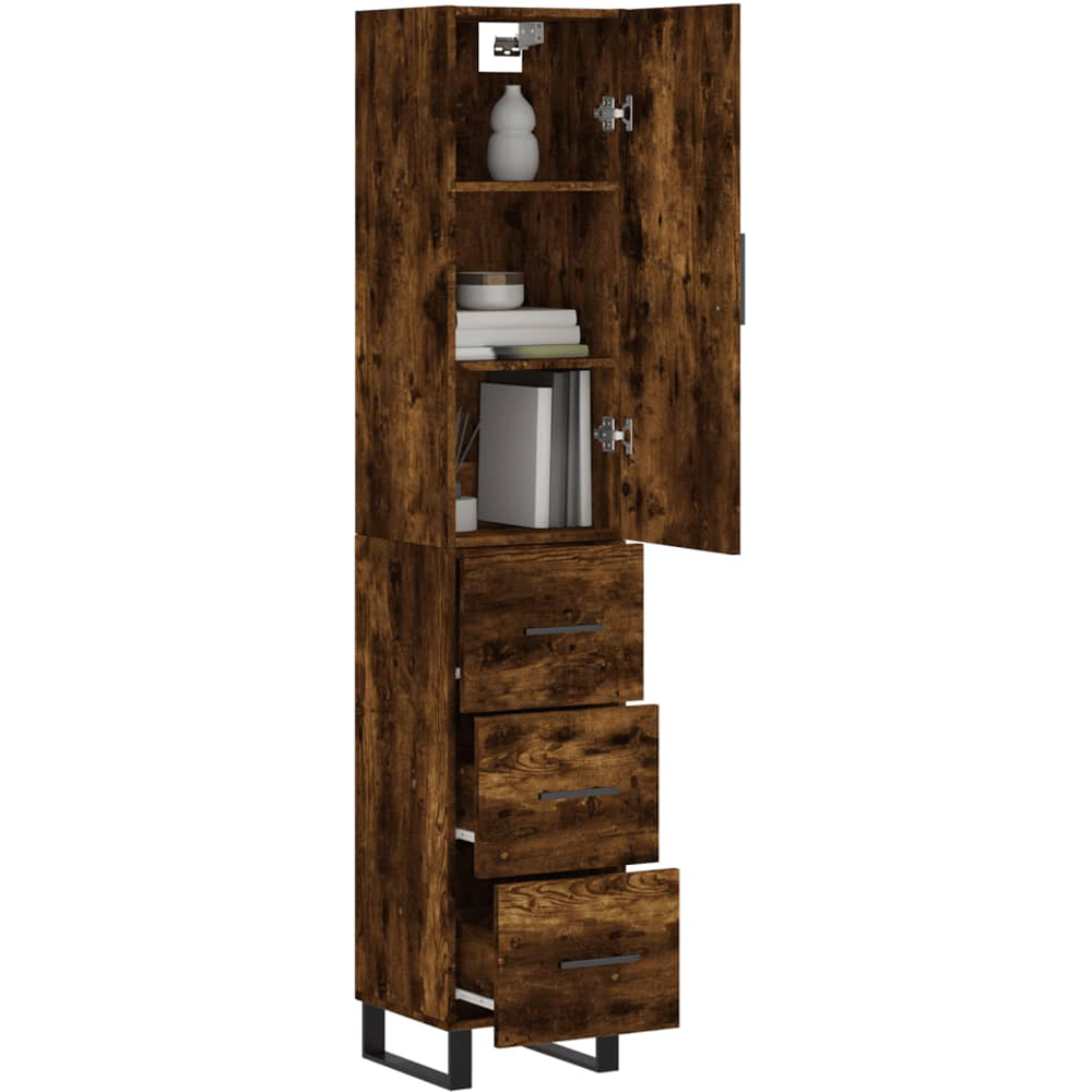 vidaXL Single Door 3 Drawer Smoked Oak Highboard Image 3