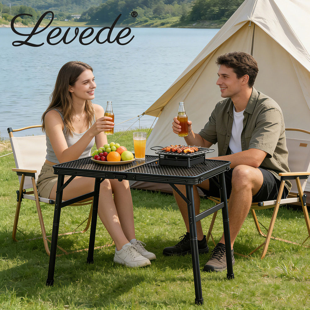 Levede Black Aluminium Adjustable Height Foldable Camping Table 60cm Image 8