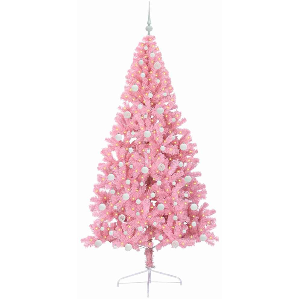 vidaXL Pre-Lit White Baubles Pink Artificial Christmas Tree 8ft Image 1