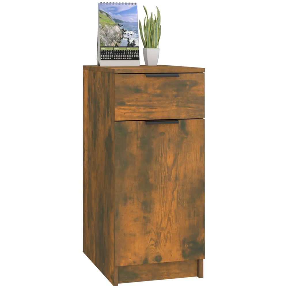 vidaXL Single Door Single Drawer Smoked Oak Desk Cabinet Image 3