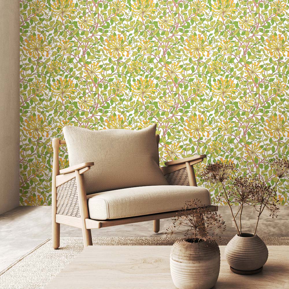 Hoopla Walls Honeysuckle Leaf Trail Sunshine Yellow Non Woven Wallpaper Image 2
