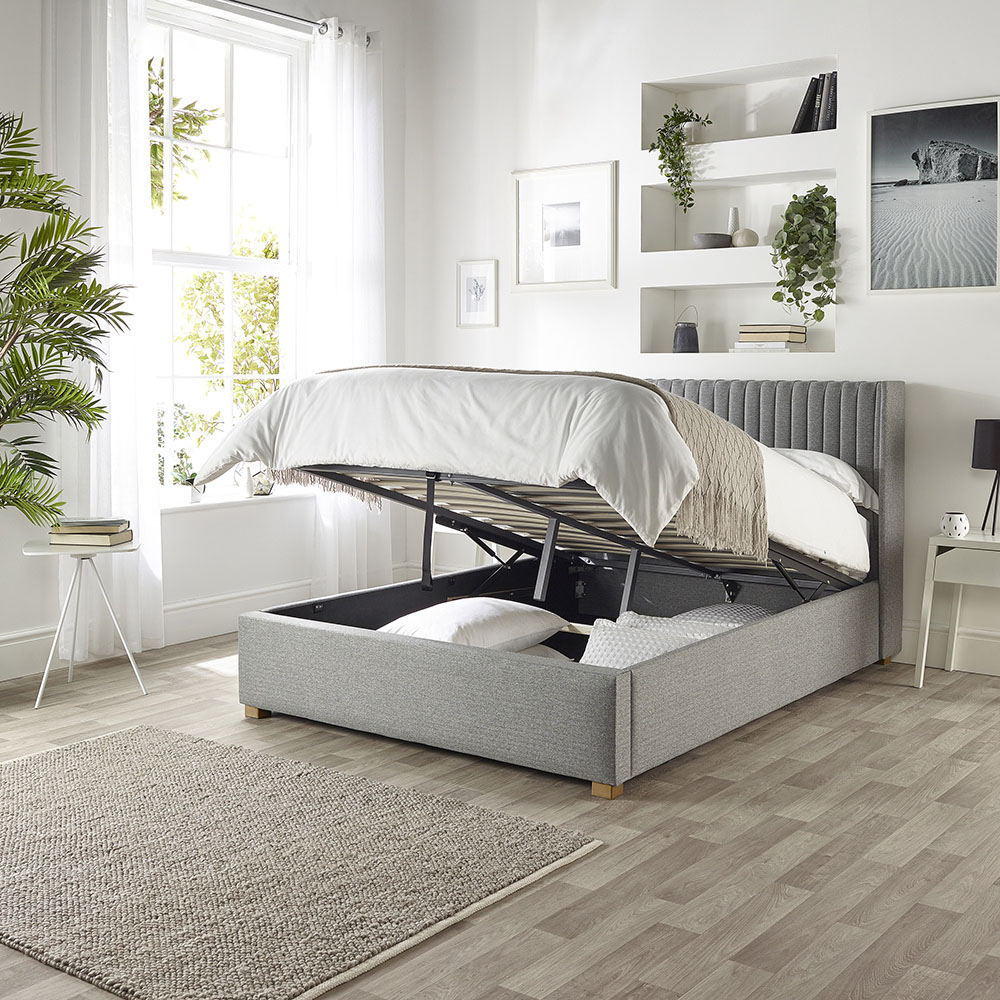 Catherine Lansfield Soho Single Grey Twill Ottoman Wing Bed Image 3