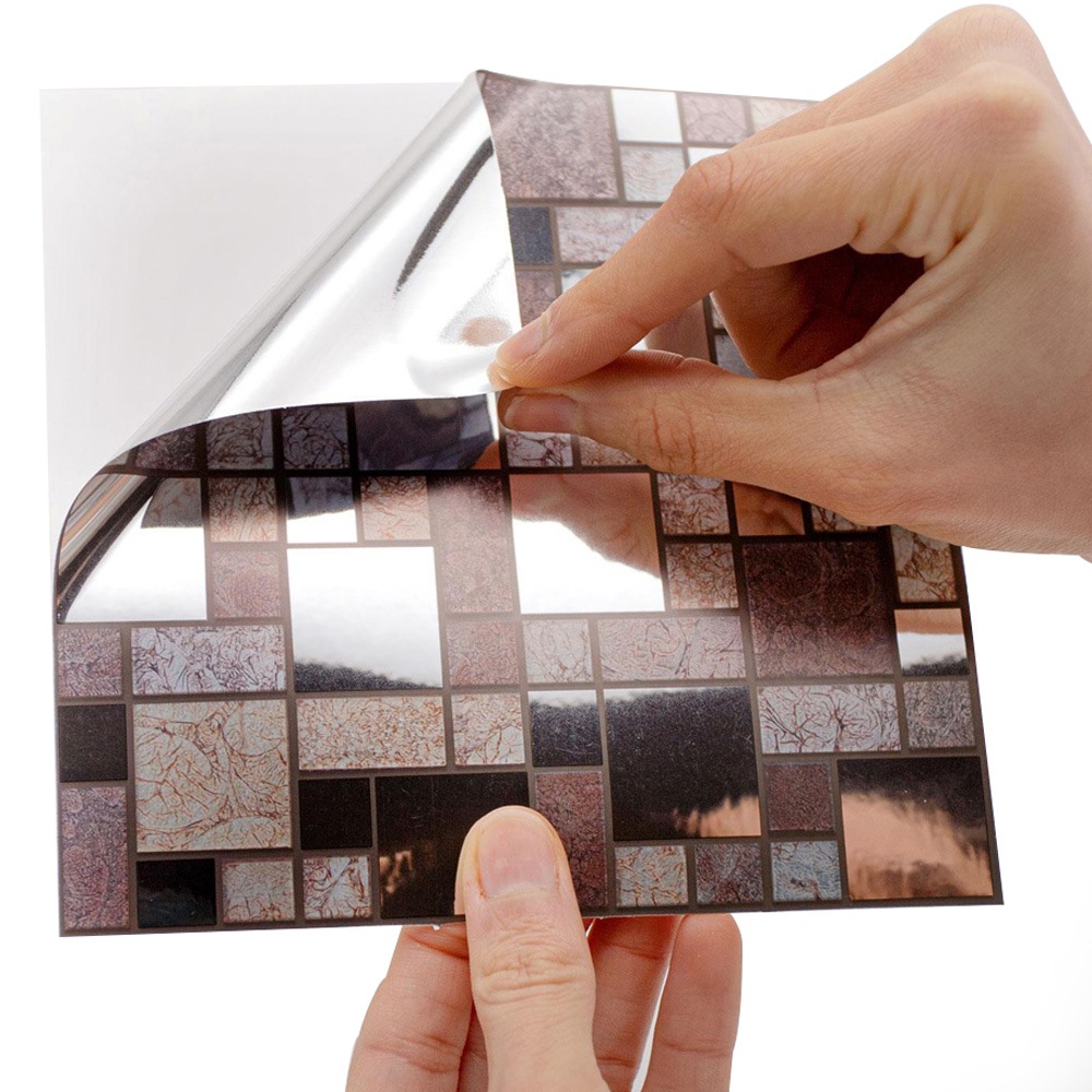 Walplus Metallic Silver Brown Stone Mosaic Self Adhesive Tile Sticker 24 Pack Image 4
