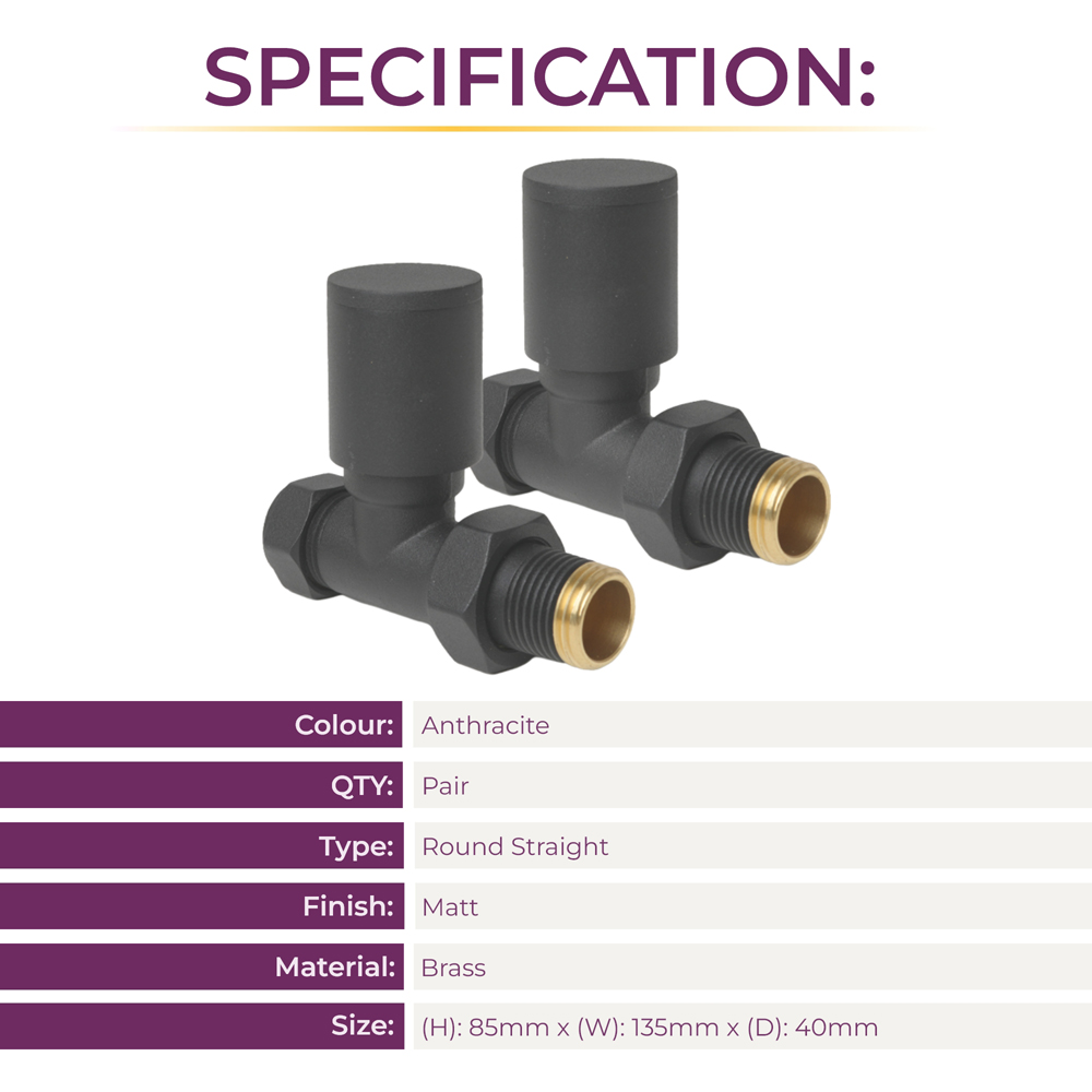 Go Bathrooms Anthracite Straight Radiator Valves Set 15mm Image 4