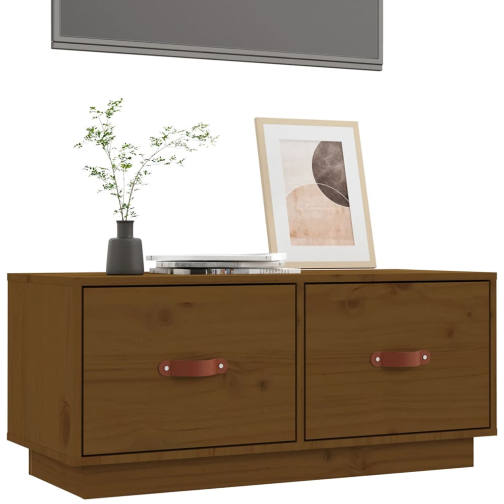 vidaXL 2 Drawer Honey Brown Solid Pine Wood TV Cabinet Image 4