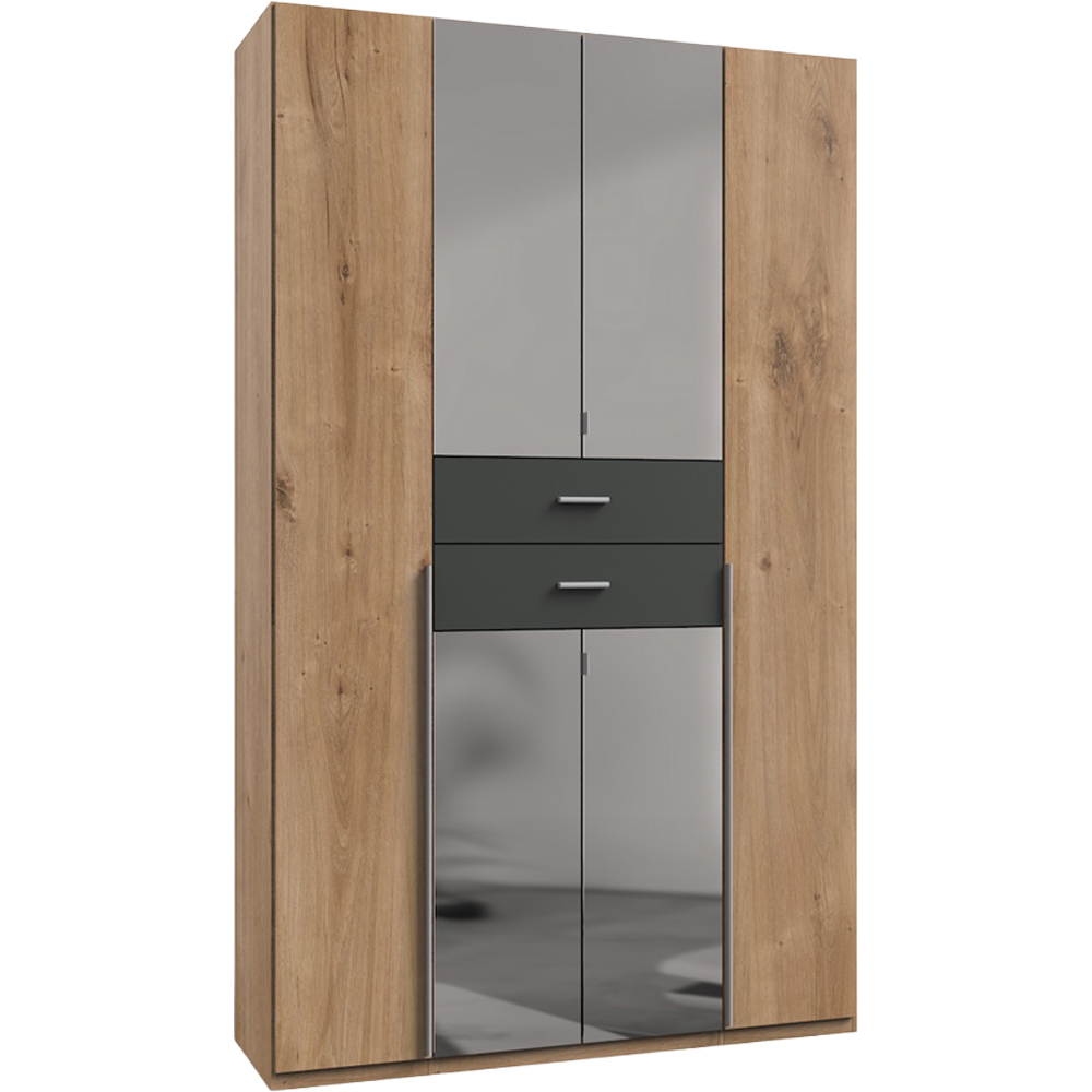TJ'S Lviv 4 Door 2 Drawer Oak and Grey Wardrobe with Mirror Image 2