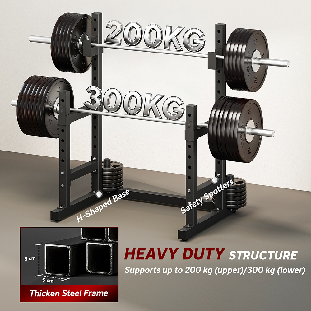 SPORTNOW Black Adjustable Barbell Squat Rack Image 6
