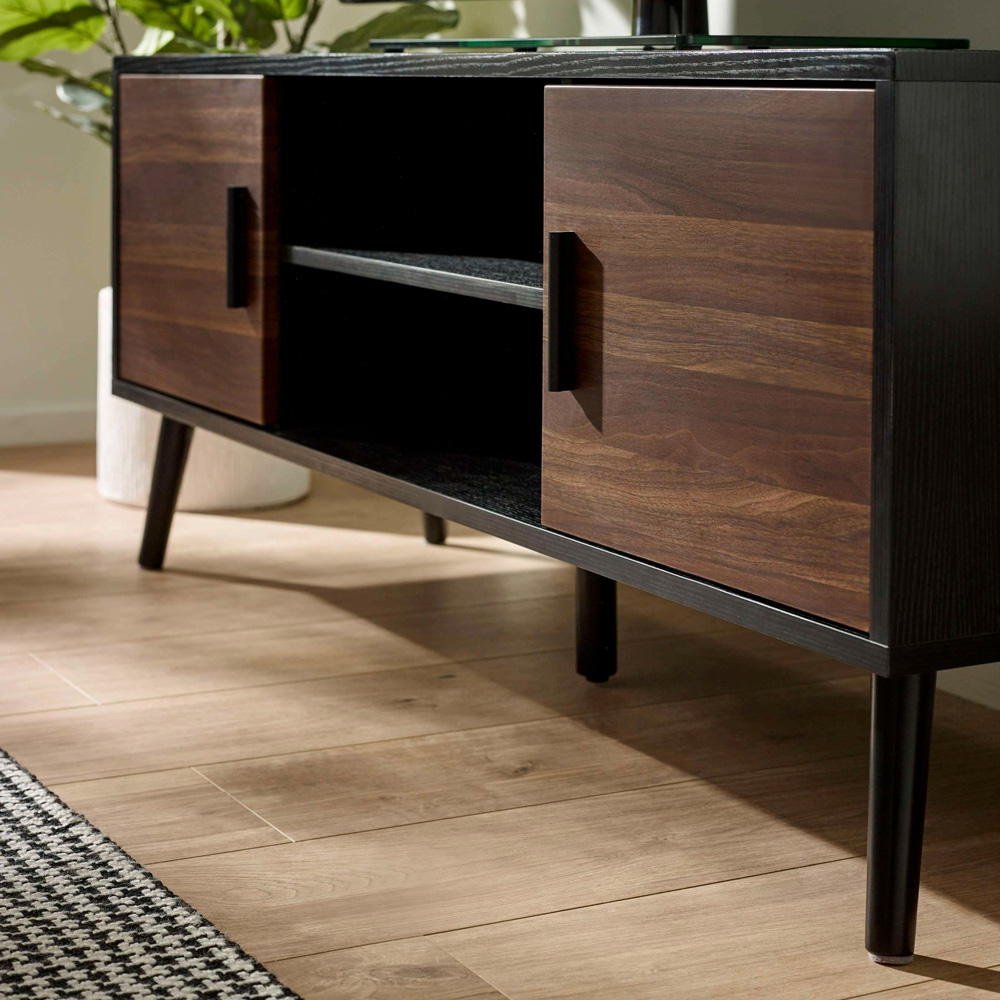 Julian Bowen Trent 2 Door Walnut and Black Large TV Stand for 55 inch Image 6