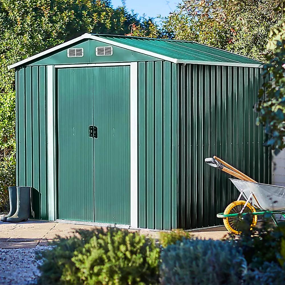 Living and Home 8 x 8ft Green Metal Apex Garden Storage Shed Image 3