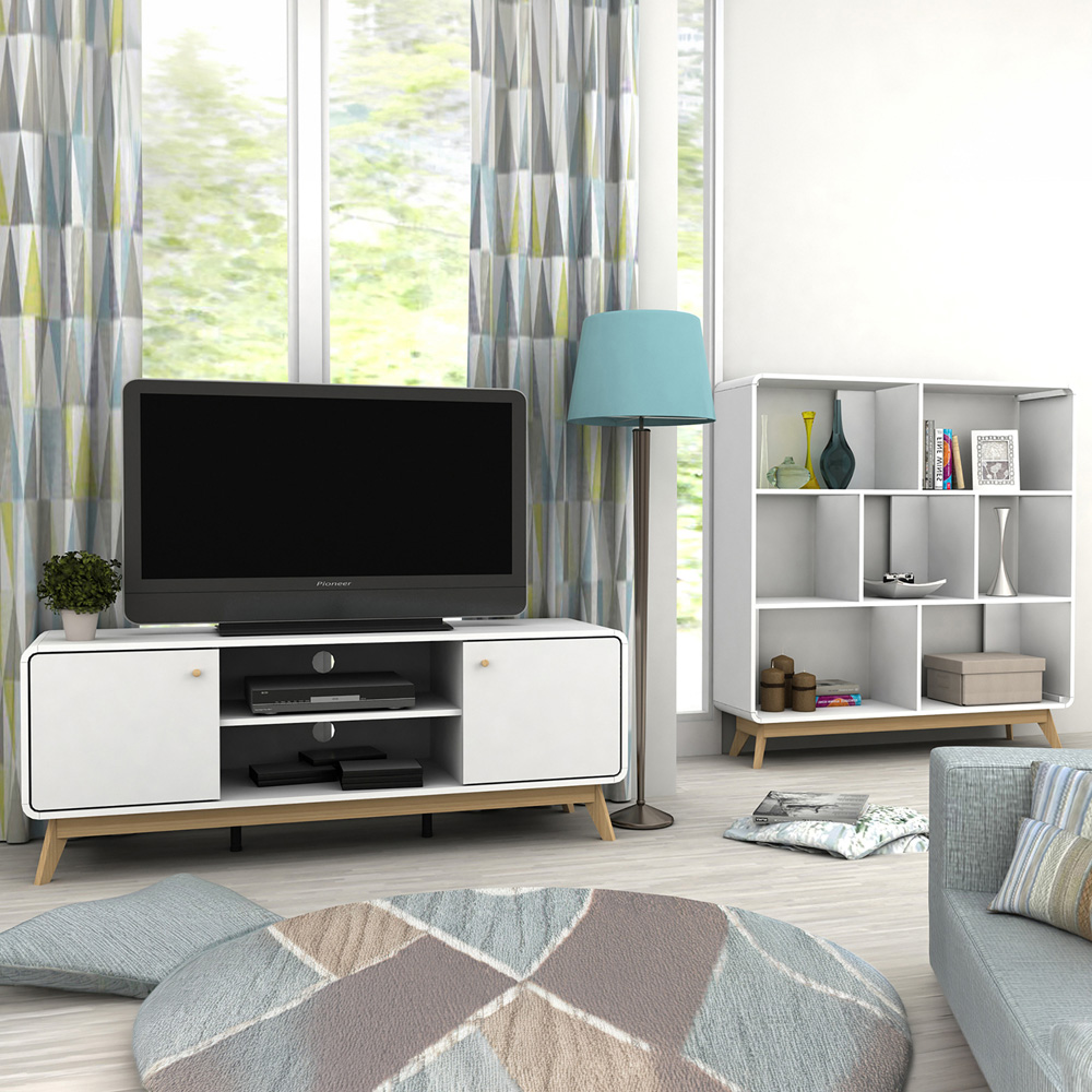 Loft24 Cassie 2 Door 2 Shelf White TV Stand Image 7