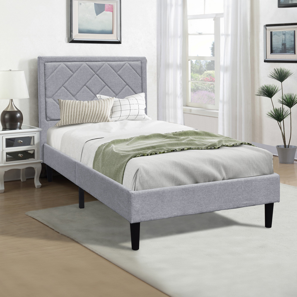 Brooklyn Single Light Grey Padded Headboard Bed Frame Image 3