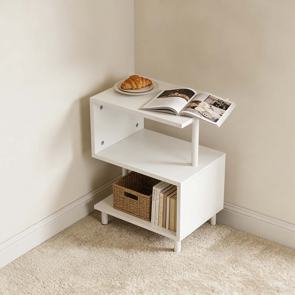 Living and Home 2 Shelf White S-Shaped Side Table Image 7