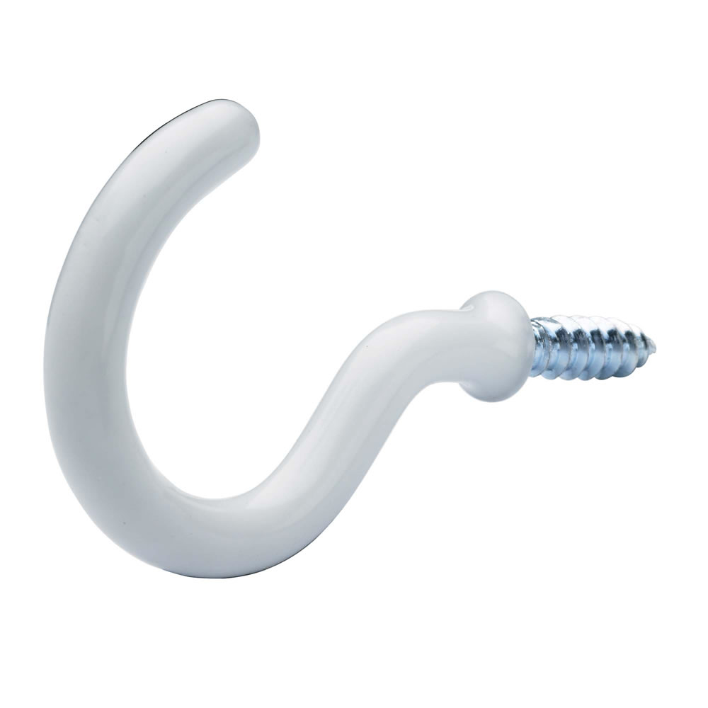 Wilko 38mm White Mug Hooks 4 Pack  - Garden & Outdoor Our 38mm white plastic coated mug hooks are an easy way to add additional storage for small items. The hooks come in a pack of four. Wilko 38mm White Mug Hooks 4 Pack
