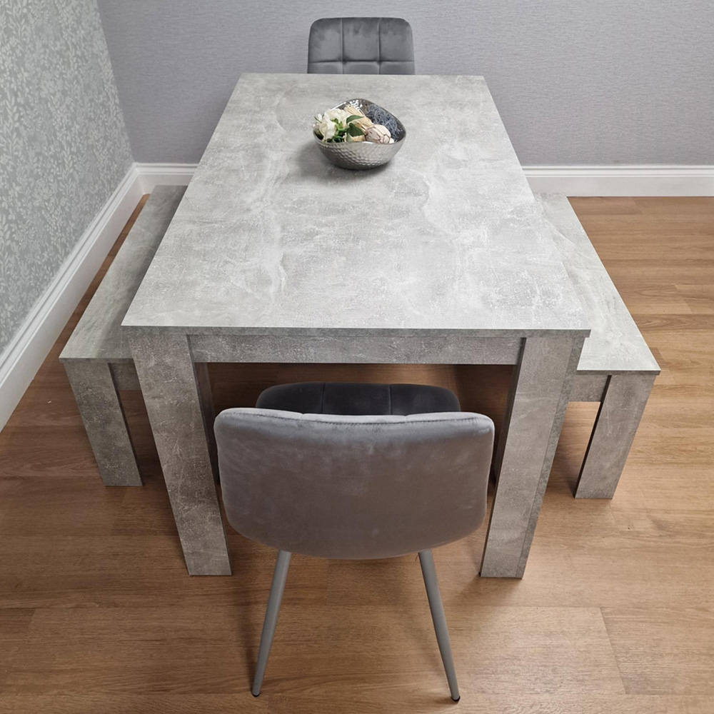 Kosy Koala Rocco 4 Seater Wooden Velvet Dining Bench Set Stone Grey and Grey Image 5