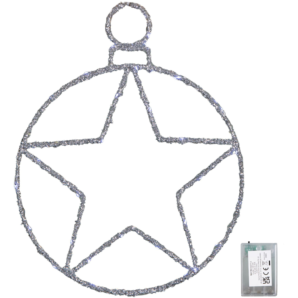 Samuel Alexander White Twinkling LED Light Up Silver Star Ball Hanging Christmas Decoration Image 2