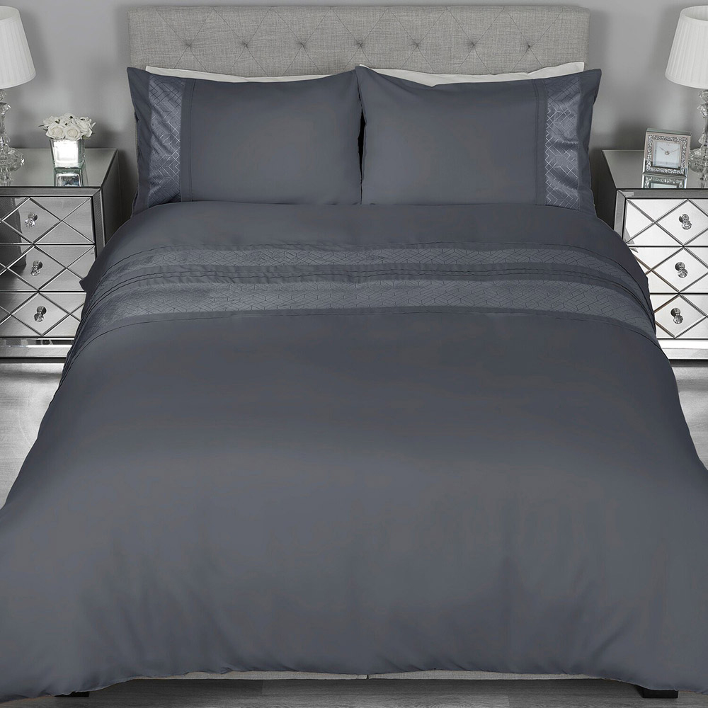 My Home King Charcoal Geo Velvet Stripe Duvet Cover and Pillowcase Set Image 4