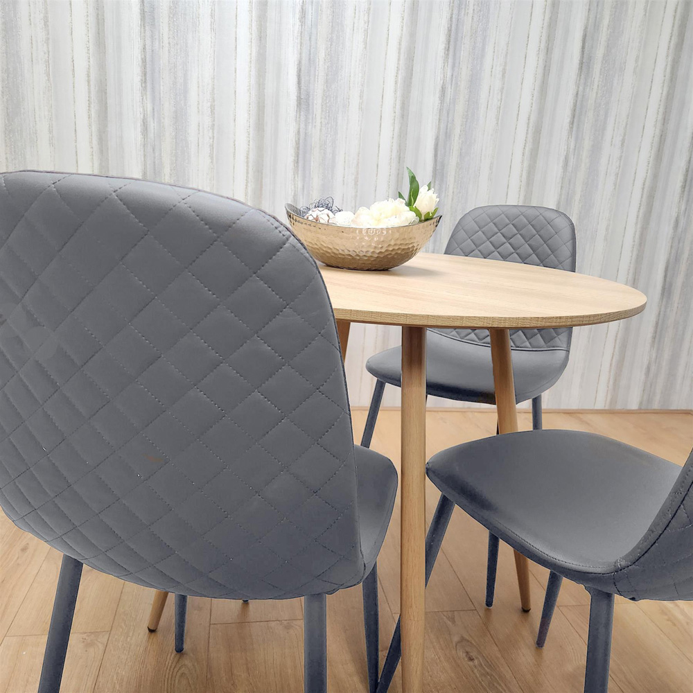 Kosy Koala 4 Seater Leather Wood Effect Round Dining Set Grey Image 2