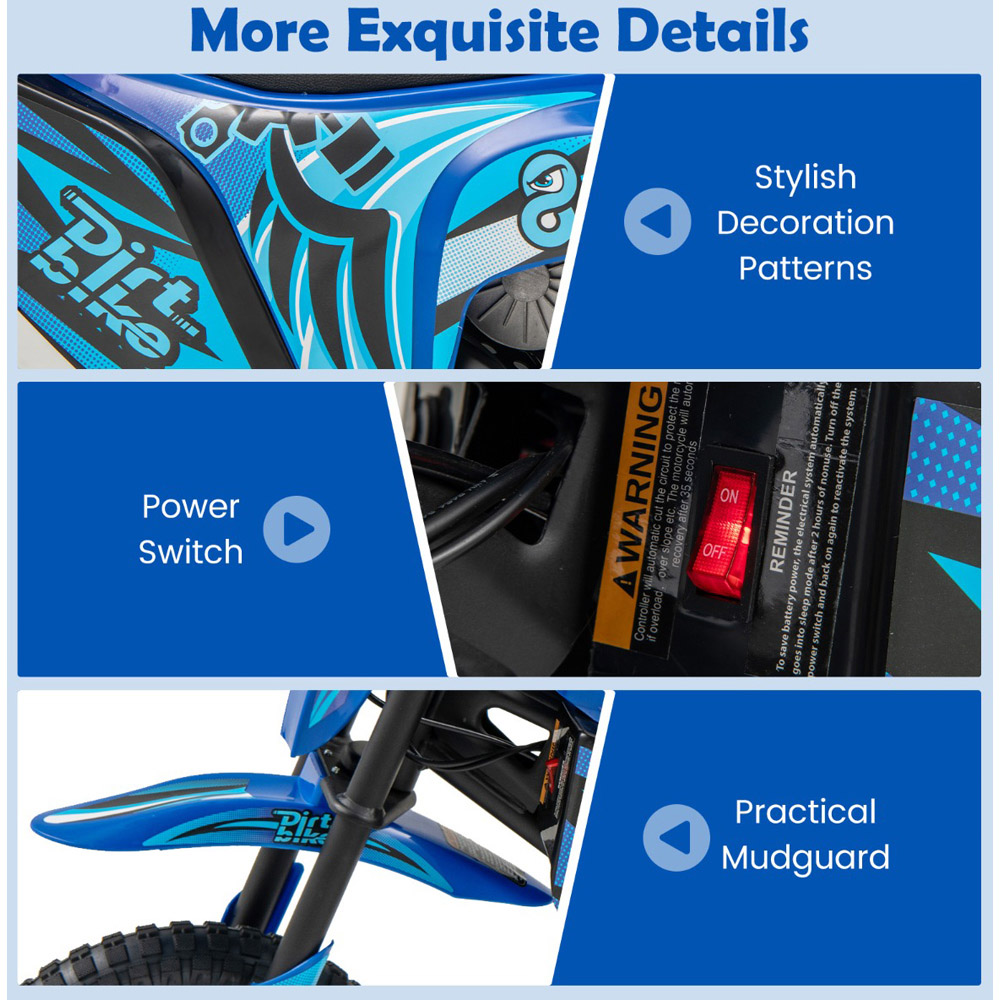 Costway Navy Kids Electric Motorcycle with Pneumatic Tyres Image 5