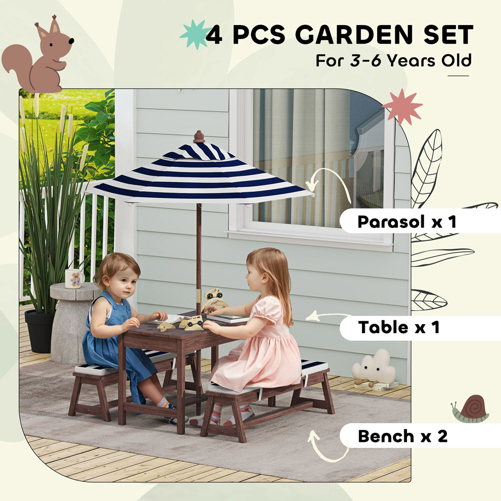 AIYAPLAY 4 Seater Blue Kids Garden Picnic Table and Bench Set with Umbrella Image 8