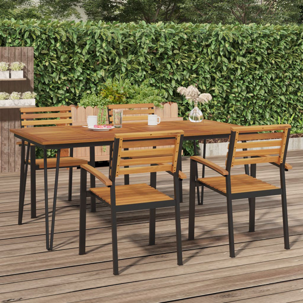vidaXL Brown and Black Solid Wood Acacia Garden Table with Hairpin Legs 180cm Image 1