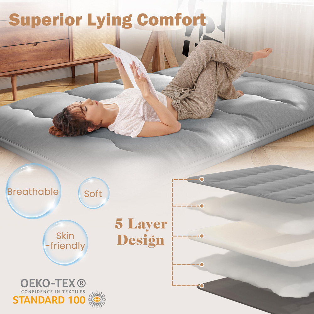 Costway King Size Grey Japanese Futon Floor Mattress with Bag Image 4