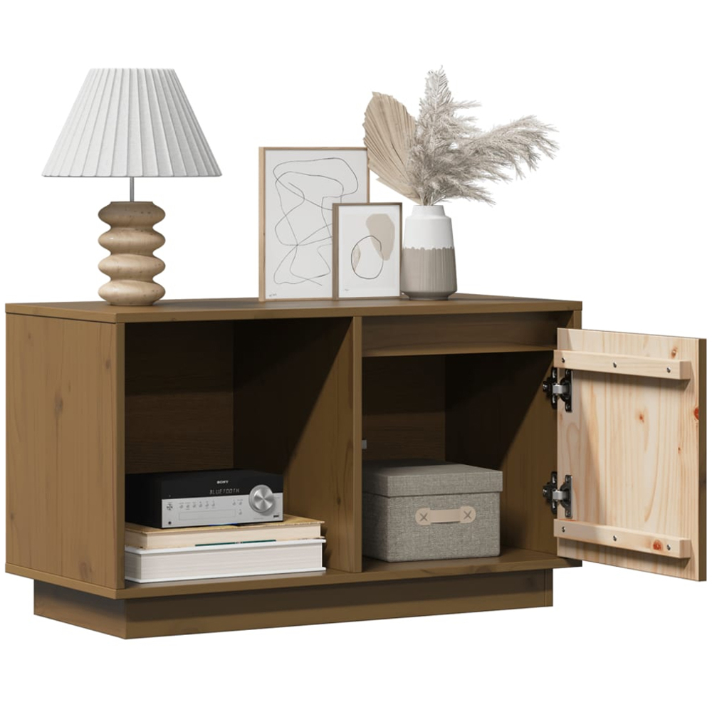 vidaXL Single Door Single Shelf Honey Brown Solid Pine Wood TV Cabinet Image 3