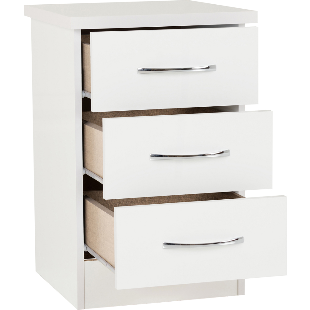 Seconique Nevada 3 Drawer White Gloss Bedside Table Image 4
