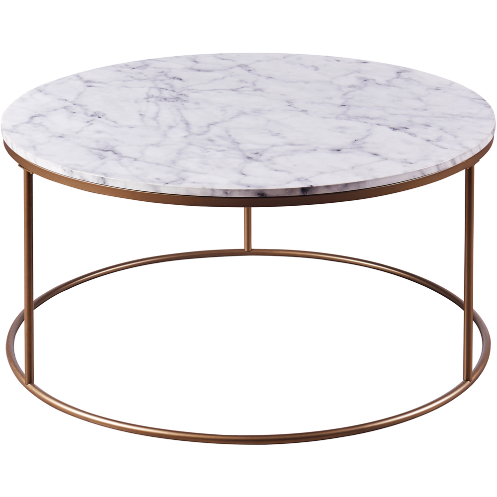 Teamson Home Marmo Faux Marble and Brass Modern Marble Look Round Coffee Table Image 2