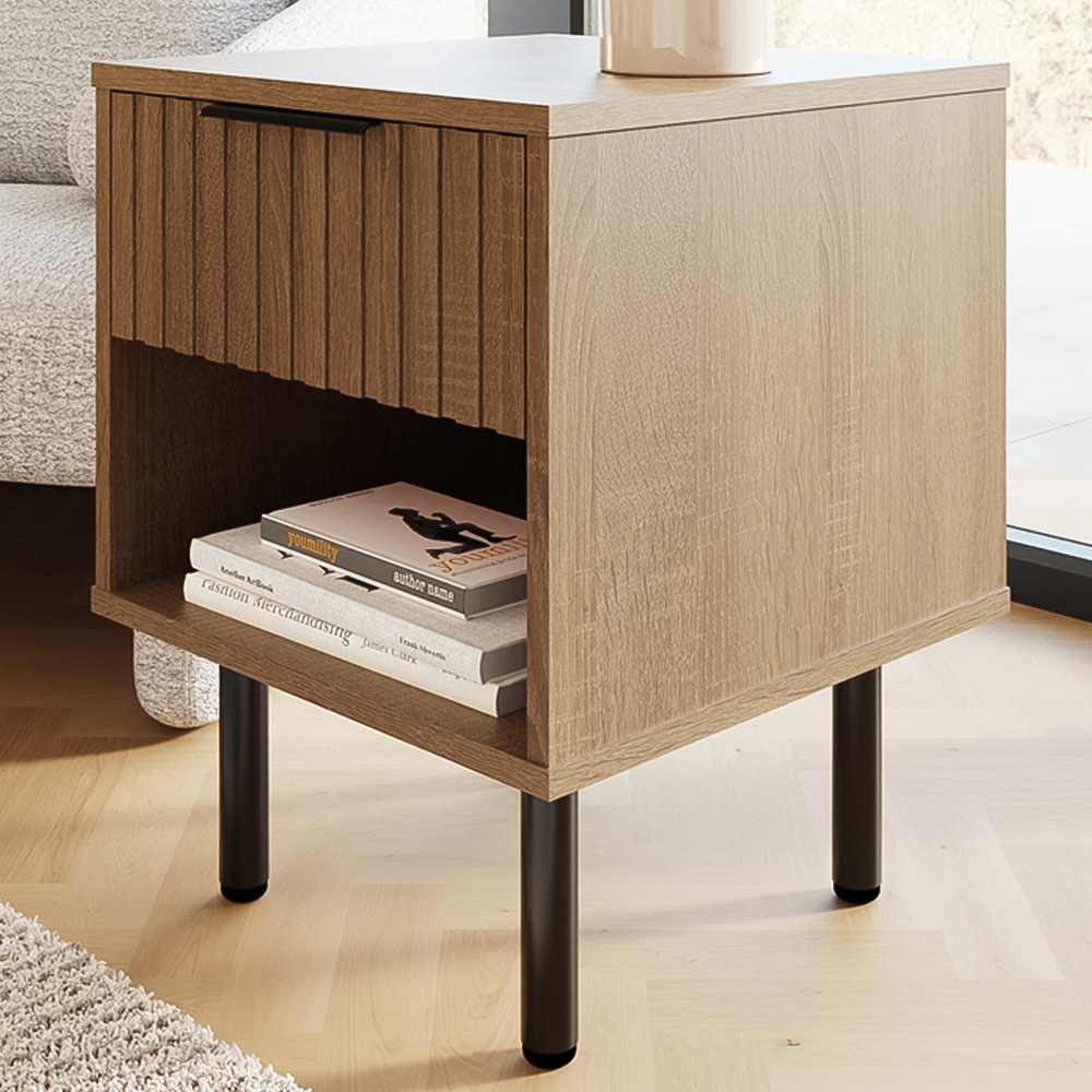 GFW Nervata Single Drawer Single Shelf Oak Lamp Table Image 1
