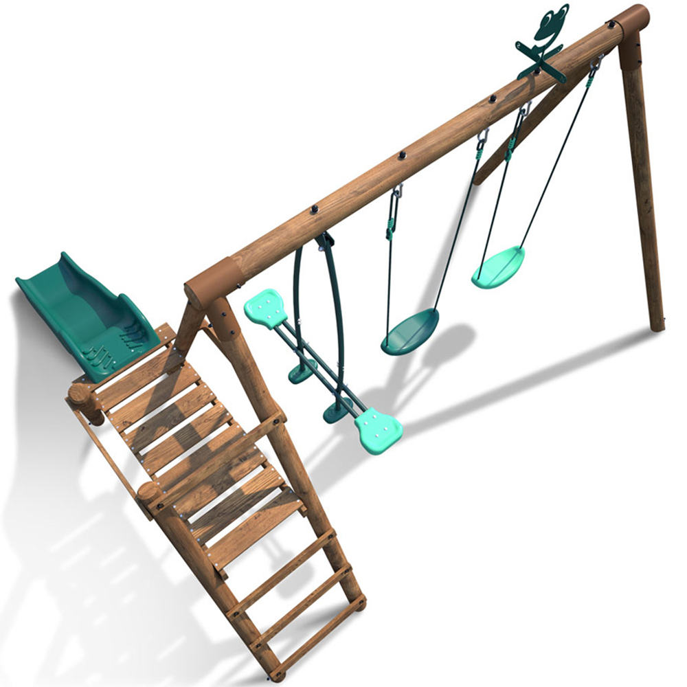 Soulet Figue Kids Wooden Triple Swing Set with Slide Image 7