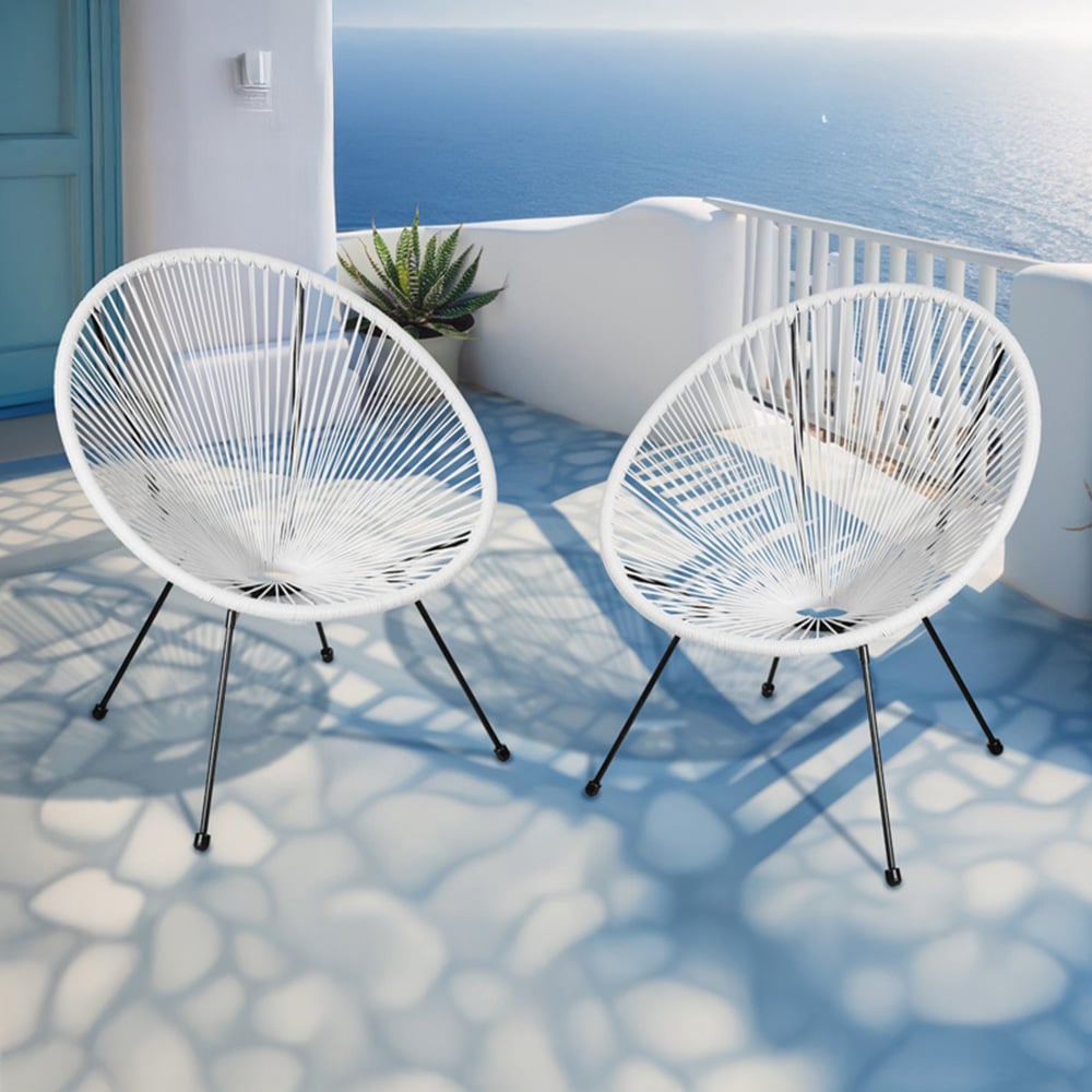 tectake Retro 2 Piece White Garden Chair Set Image 1