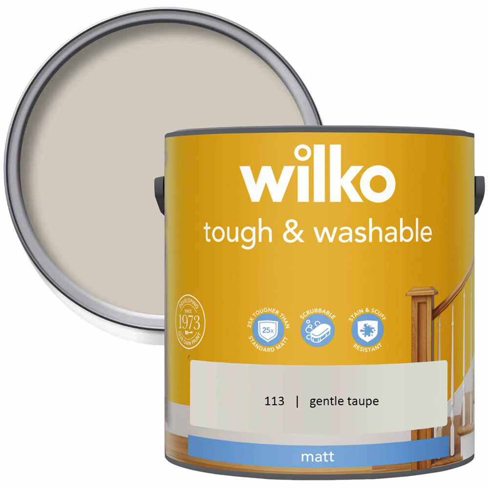 Wilko Tough & Washable Gentle Taupe Matt Emulsion Paint 2.5L Image 1