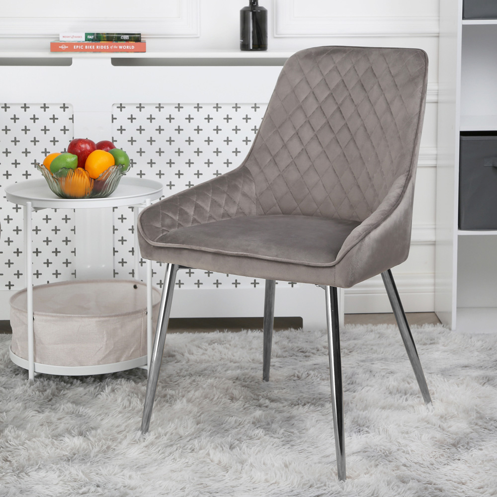 Home Garden Direct Hamilton Set of 2 Grey Velvet Dining Chairs Image 6