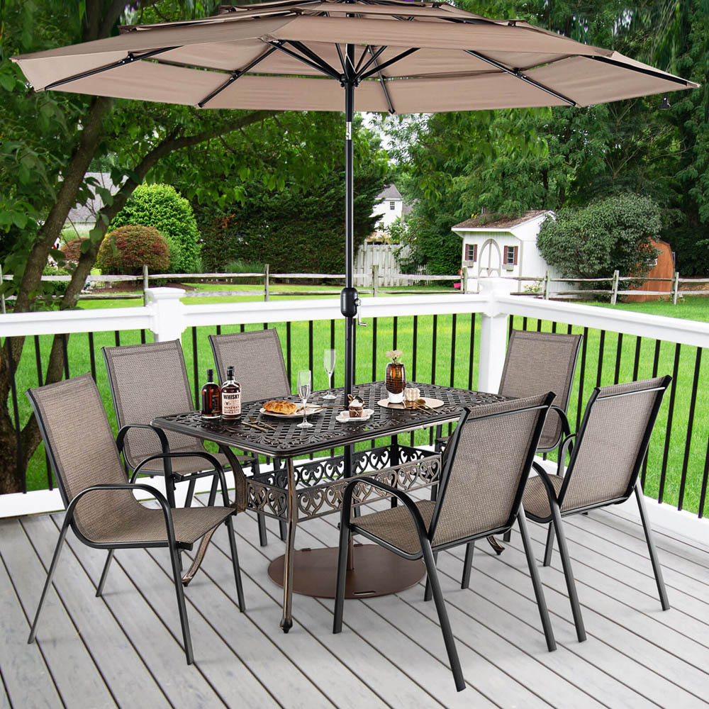 Costway 6 Seater Outdoor Dining Table with Umbrella Hole Bronze Image 4