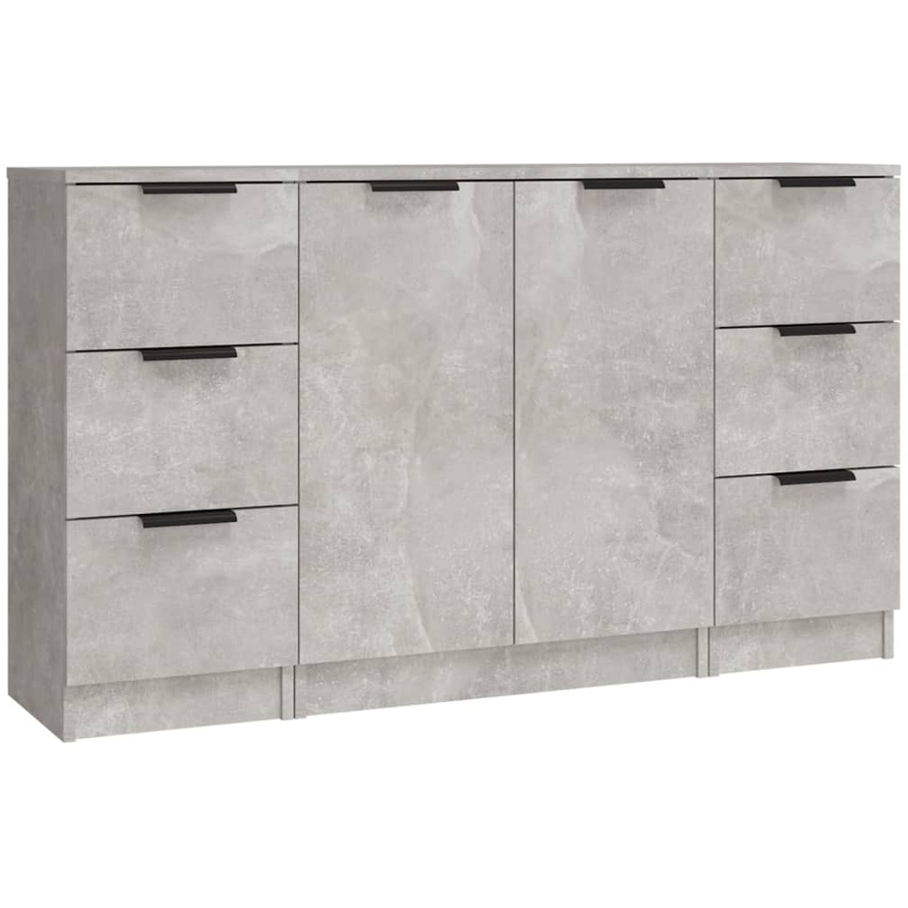 vidaXL 2 Door 6 Drawer Concrete Grey Sideboard 3 Piece Image 2