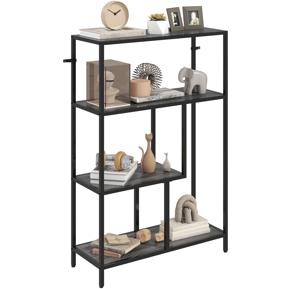 HOMCOM 4 Shelf Charcoal Grey Industrial Bookshelf Image 2