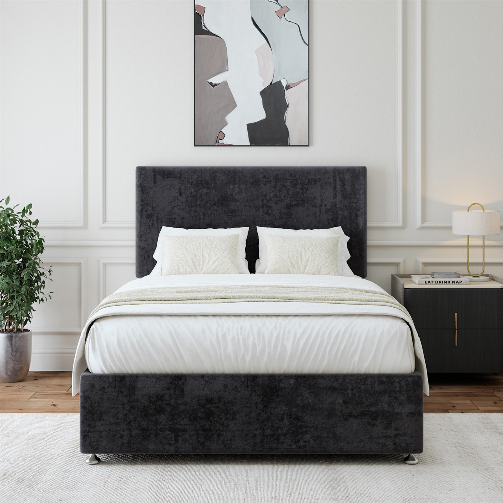 Bedmaster King Size Black Naples Linen Divan Base with Valencia Headboard Image 3