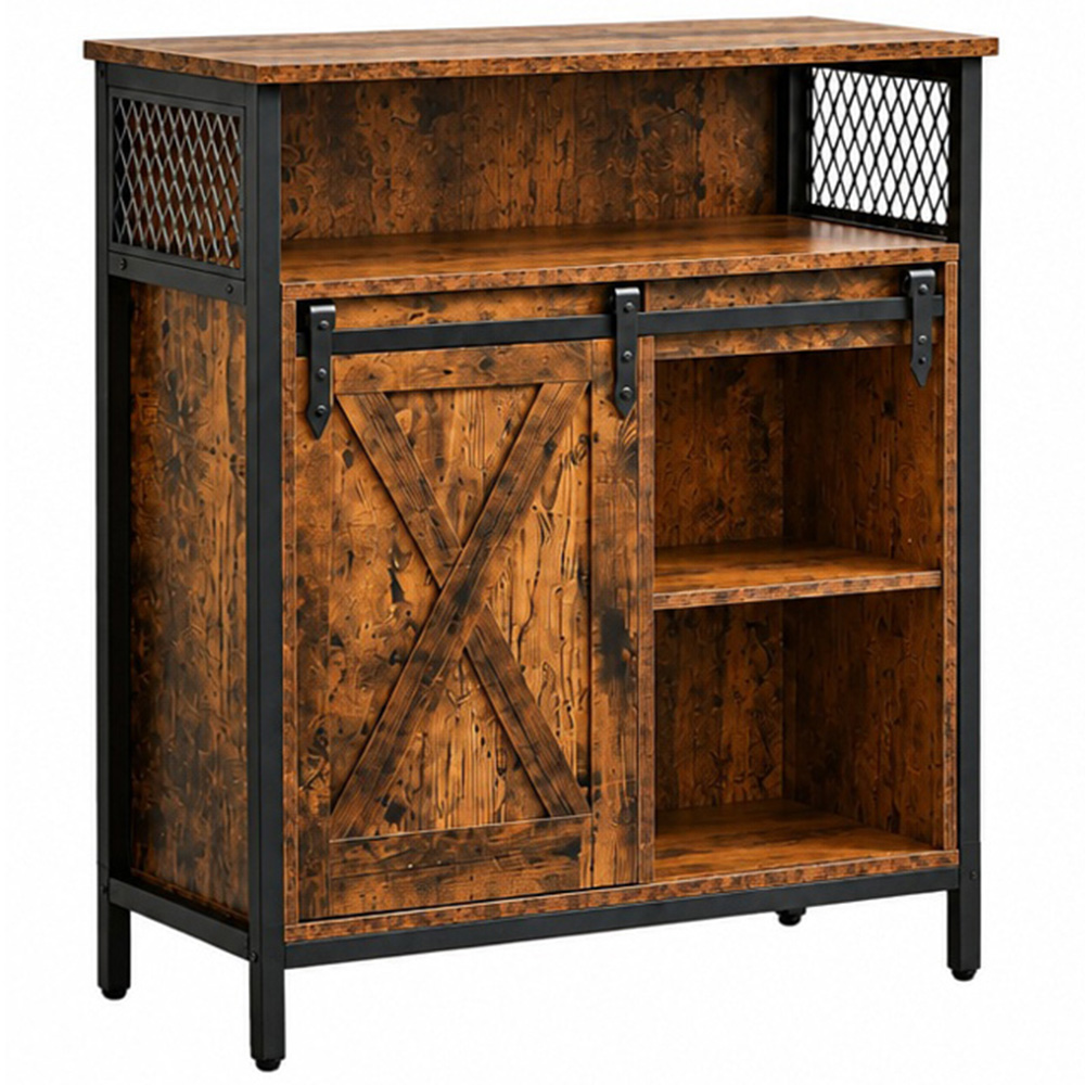 Modcraft Single Sliding Door 3 Shelf Rustic Brown and Black Industrial-Style Storage Cabinet Image 2