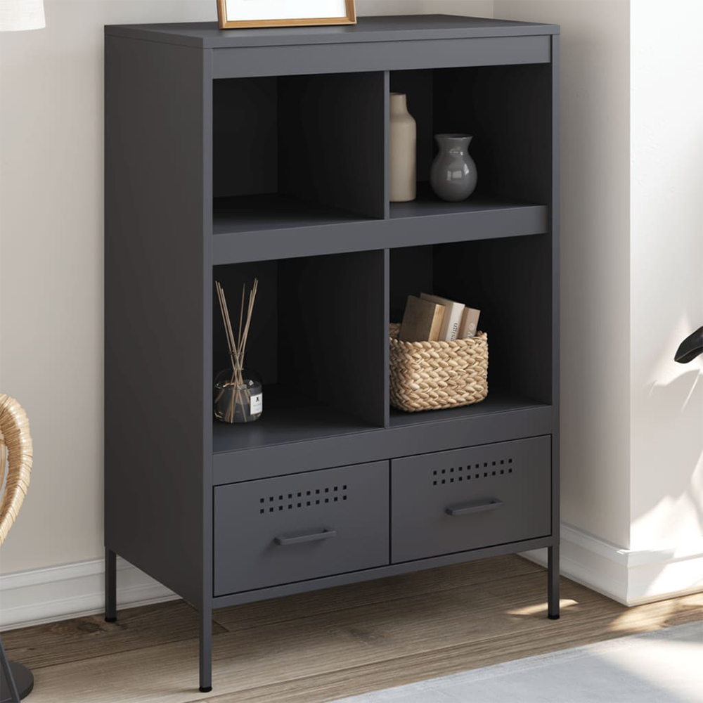 vidaXL 2 Drawer 4 Shelf Anthracite Cold-Rolled Steel Highboard Image 1