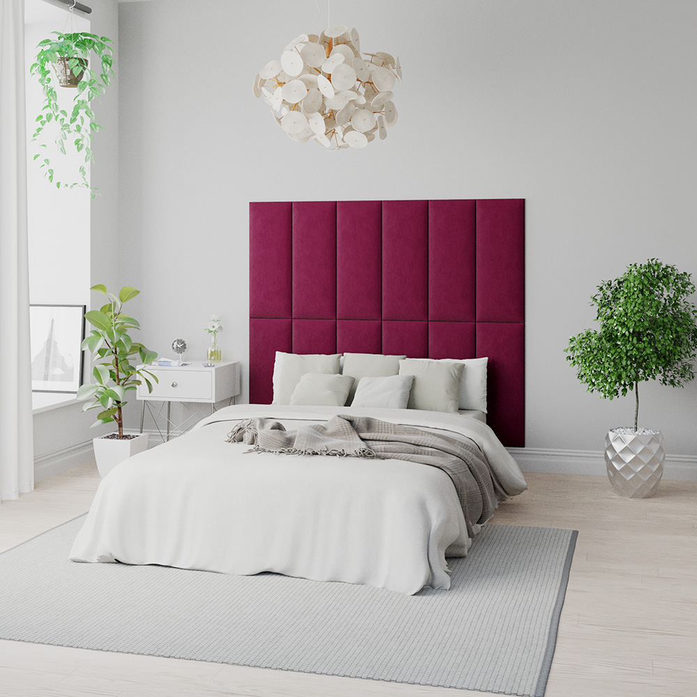 Aspire EasyMount Berry Plush Velvet Upholstered Wall Mounted Headboard Panels 4 Pack Image 4