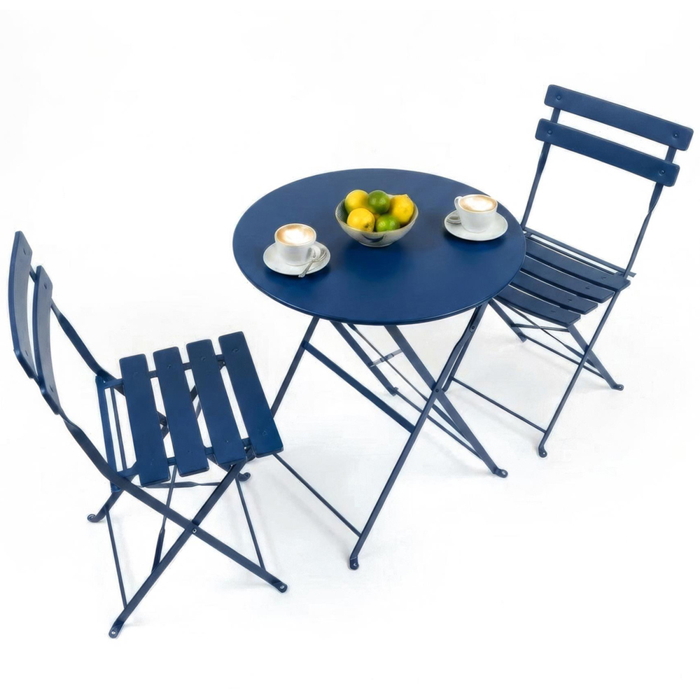 Harbour Housewares Sussex 2 Seater Navy Round Bistro Set Image 2