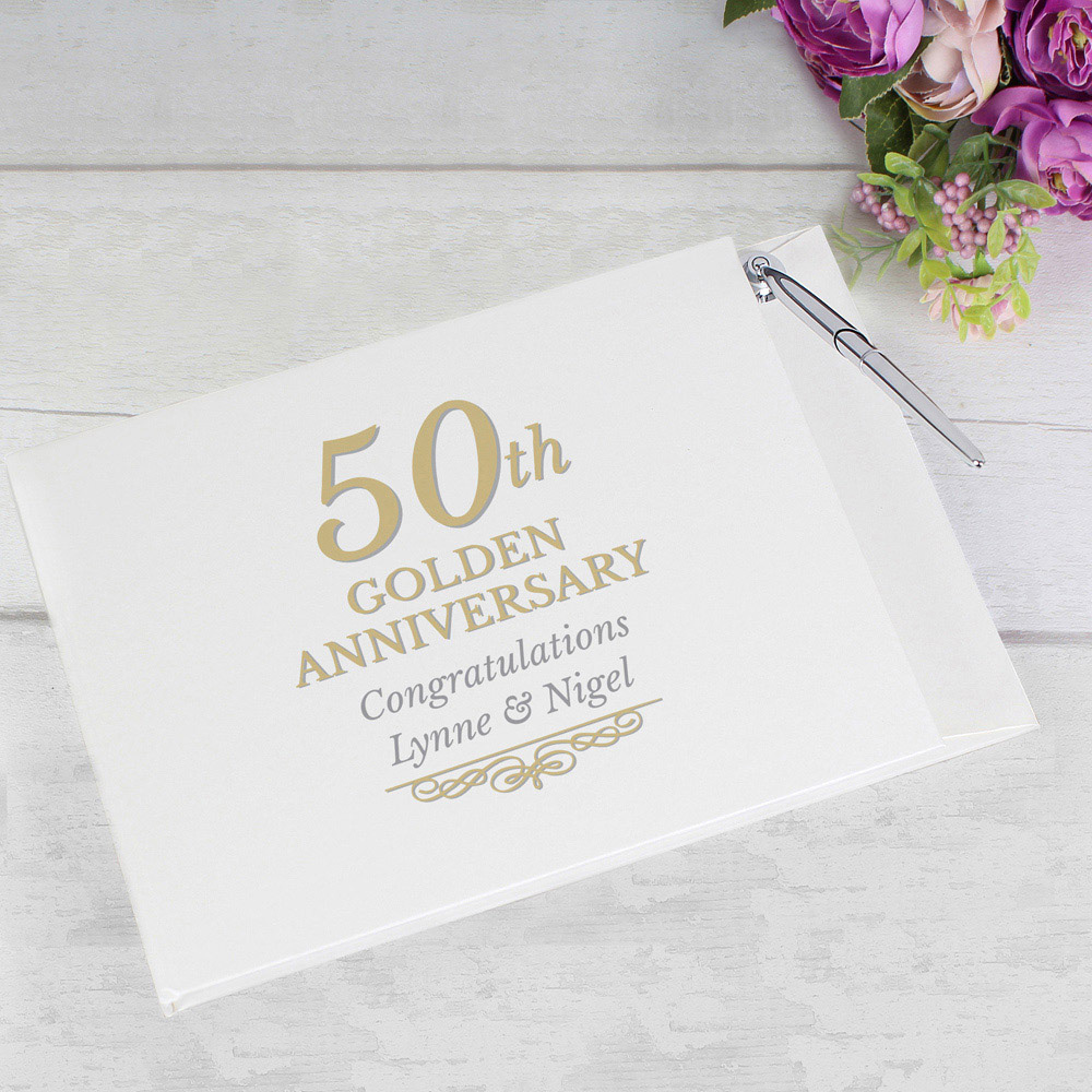 Personalised Memento Personalised 50th Golden Anniversary Hardback Guest Book and Pen Image 2