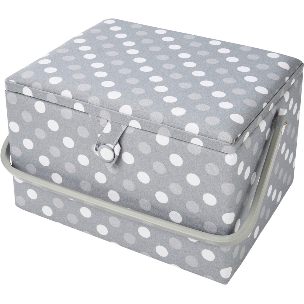 Sewing Online Grey and White Spot Large Sewing Basket with Carry Handle Image 1